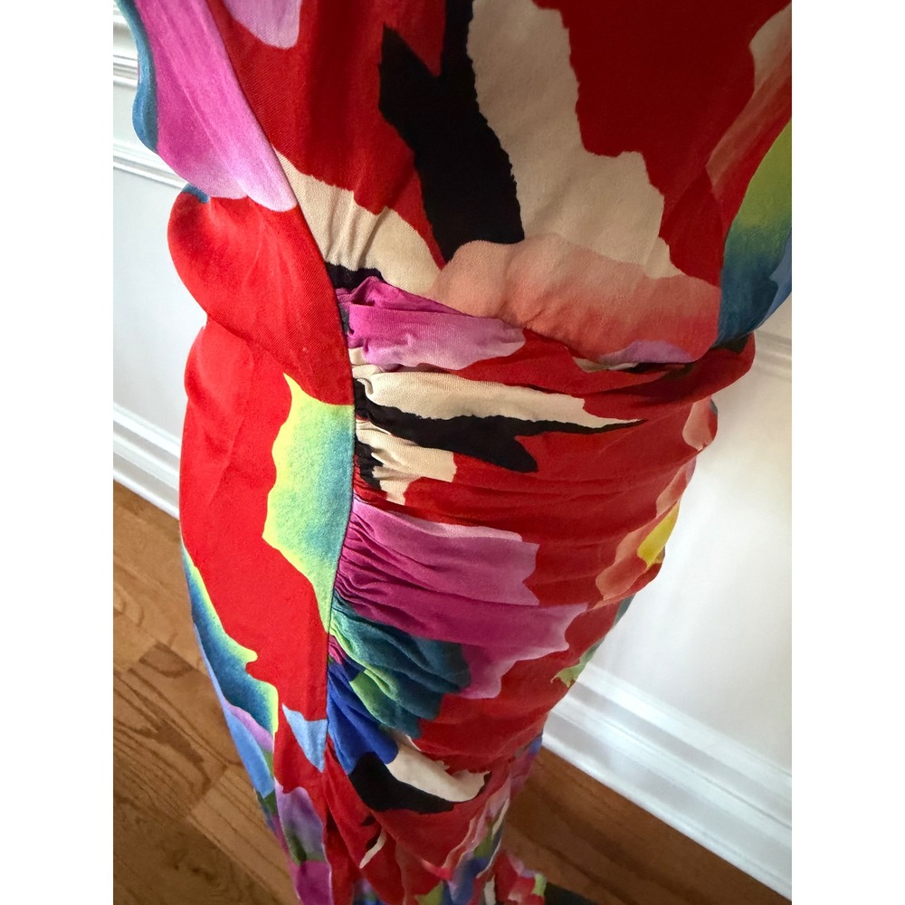 Farm Rio One Shoulder Dress Anthropologie Abstract Floral Midi Slit Size Small - Picture 11 of 14